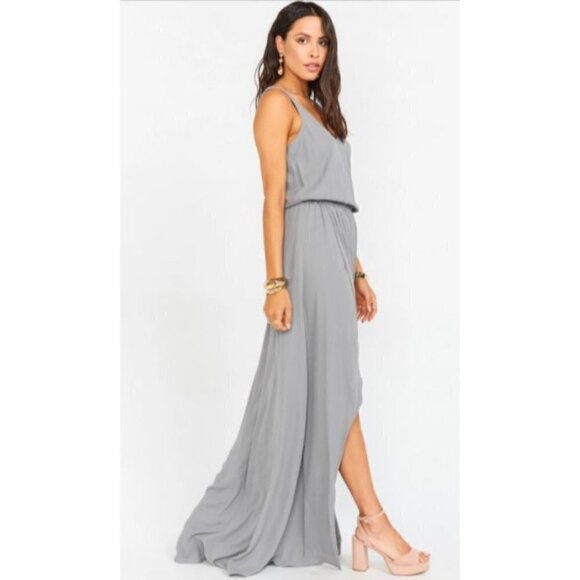 Show Me Your Mumu Taupe Nude Kendall Maxi Side Slit Gown Dress Size XS - Picture 4 of 16